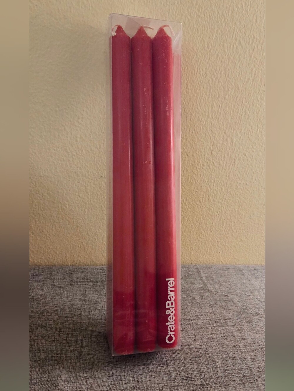 NWOT Crate & Barrel Unscented 12" Red Taper Candles - Set of 6